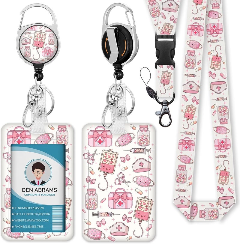 Piefly Lanyards for Id Badges, Nurse Badge Holder with Retractable Reel Belt Clip, Cute Work Name Tag Lanyard Vertical ID Card Protector Case for Women Doctor Teacher Student - Image 1